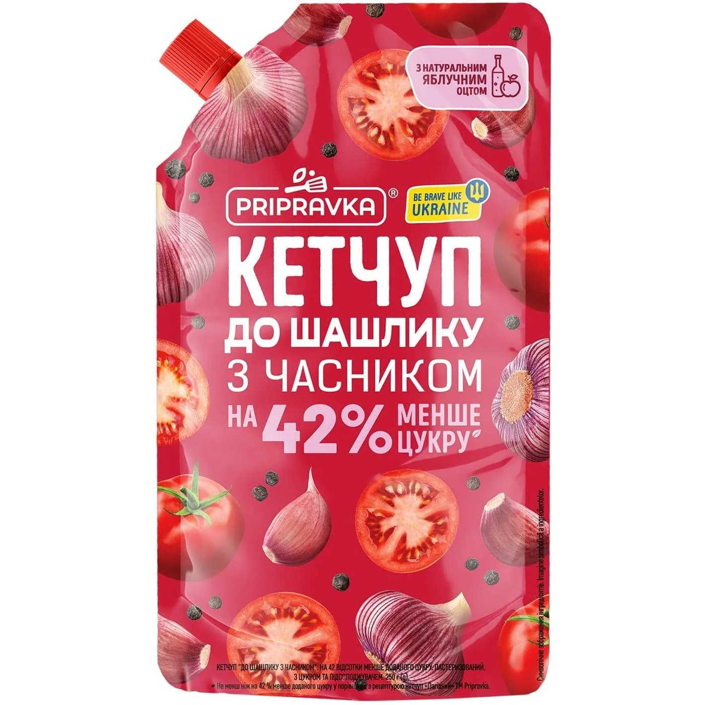 Кетчуп «Для шашлика с чесноком». На 42 % менше сахара. Pripravka д/п 250г